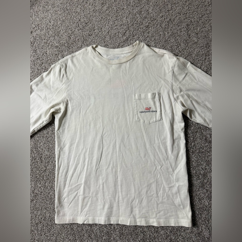 Womens Vineyard Vines Long Sleeve front back double Whale Logo Tee Cream white